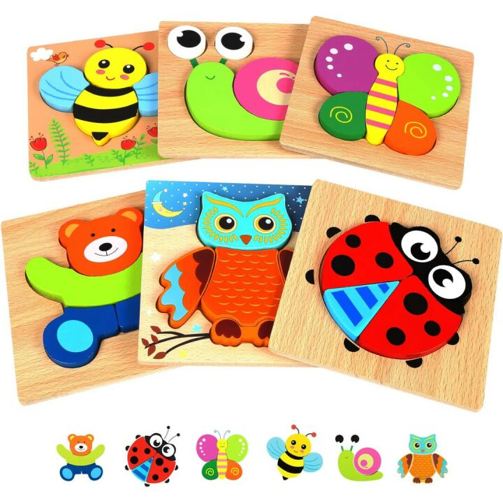 Wooden Toddler Jigsaw Puzzle, 6 Animal Shapes