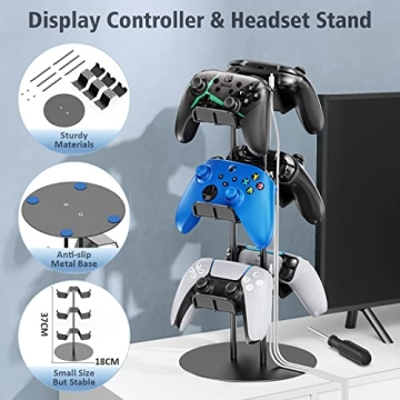 Kytok Gamer Gifts, Headset Stand 4 Tiers with Cable Organizer, Controller Stand Compatible with PS5/Xbox/Nintendo Switch/PS Portal/PS4, Headset Holder & Controller Holder