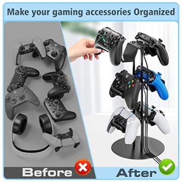 Kytok Gamer Gifts, Headset Stand 4 Tiers with Cable Organizer, Controller Stand Compatible with PS5/Xbox/Nintendo Switch/PS Portal/PS4, Headset Holder & Controller Holder