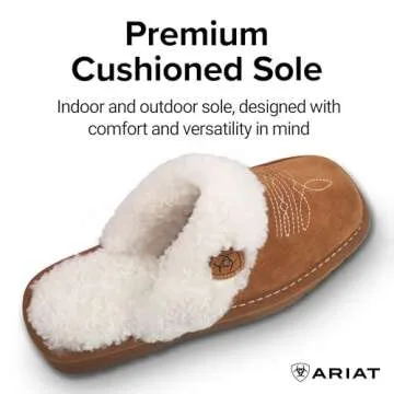 ARIAT Women's Jackie Square Toe Warm Soft Genuine Suede Leather Indoor Outdoor Slippers with Plush Collar, Chestnut, 6