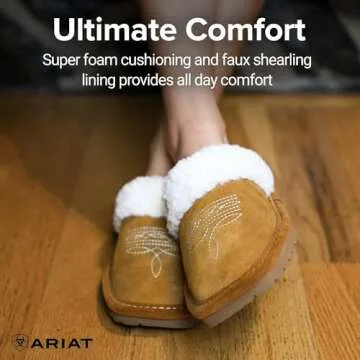 ARIAT Women's Jackie Square Toe Warm Soft Genuine Suede Leather Indoor Outdoor Slippers with Plush Collar, Chestnut, 6