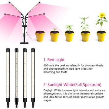 SYEIORAOM Grow Lights Four Head LED Full Spectrum Lamp