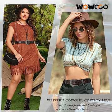 WOWOGO Western Belts for Women Men Cowboy Cowgirl Floral Engraved Leather Belt Strap Vintage Embosse...
