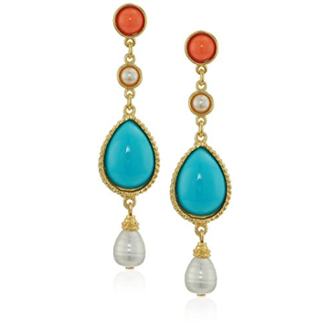 Elegant Ben-Amun Jewelry Santorini Turquoise Coral Stone Gold Drop Earrings