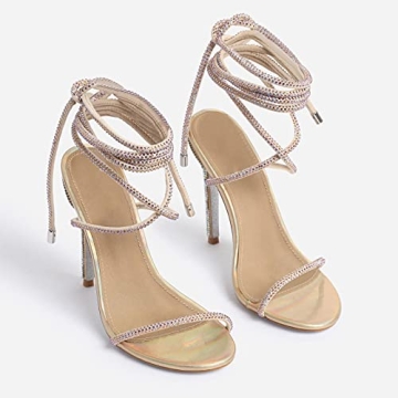 MissHeel Rhinestone Lace Up Gold Heels for Every Occasion