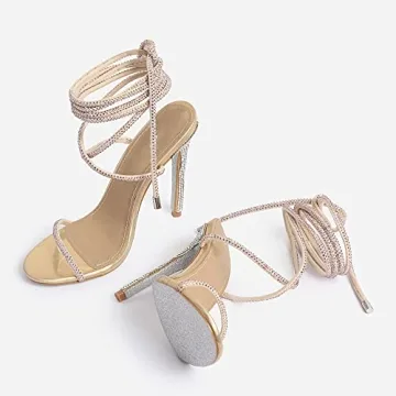 MissHeel Rhinestone Lace Up Gold Heels for Every Occasion