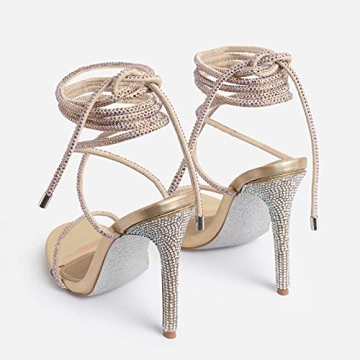 MissHeel Rhinestone Lace Up Gold Heels for Every Occasion