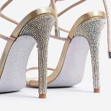 MissHeel Rhinestone Lace Up Gold Heels for Every Occasion