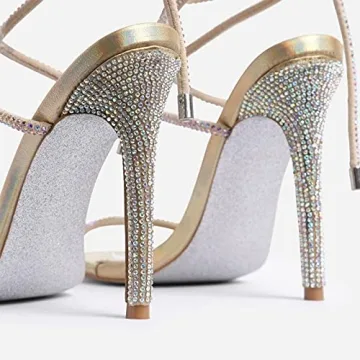 MissHeel Rhinestone Lace Up Gold Heels for Every Occasion