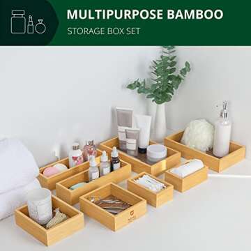 Elegant 8-Piece Bamboo Organizer Set for Every Space