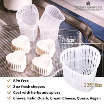 Cheese Molds for Cheesemaking Set of 5 | Made in Italy | Rectangular and Heart Shaped Cheese Baskets Kit for Making Fresh Cheeses | Strainer for Cream Cheese, Feta, Mascarpone, Paneer, Goat Chevre