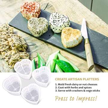 Cheese Molds for Cheesemaking Set of 5 | Made in Italy | Rectangular and Heart Shaped Cheese Baskets Kit for Making Fresh Cheeses | Strainer for Cream Cheese, Feta, Mascarpone, Paneer, Goat Chevre
