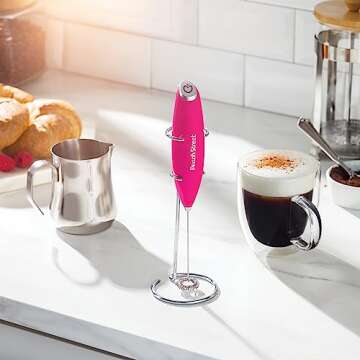 Powerful Handheld Milk Frother, Mini Milk Foamer, Battery Operated (Not included) Stainless Steel Dr...