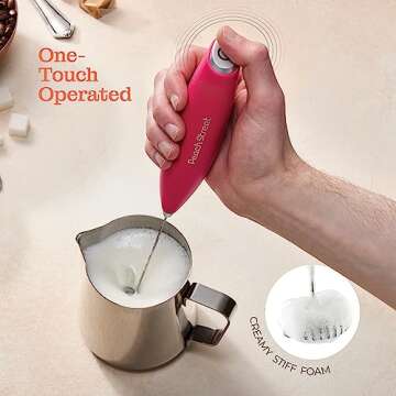 Powerful Handheld Milk Frother, Mini Milk Foamer, Battery Operated (Not included) Stainless Steel Drink Mixer with Frother Stand for Coffee, Lattes, Cappuccino, Frappe, Matcha, Hot Chocolate.