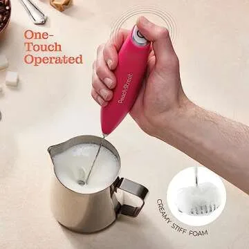 Powerful Handheld Milk Frother, Mini Milk Foamer, Battery Operated (Not included) Stainless Steel Drink Mixer with Frother Stand for Coffee, Lattes, Cappuccino, Frappe, Matcha, Hot Chocolate.