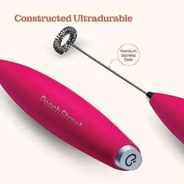 Powerful Handheld Milk Frother, Mini Milk Foamer, Battery Operated (Not included) Stainless Steel Drink Mixer with Frother Stand for Coffee, Lattes, Cappuccino, Frappe, Matcha, Hot Chocolate.