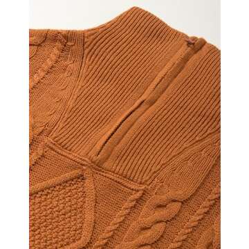 Amazon Essentials Boys' Cozy Cable-Knit Quarter-Zip Sweater in Caramel - Large