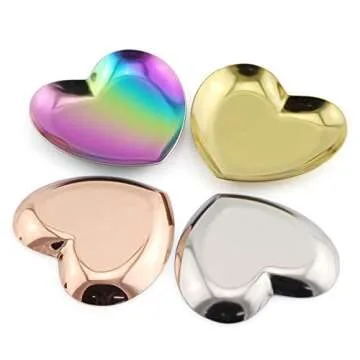 JCBIZ 1 Piece Rose Gold Luxurious Metal Storage Tray Heart Shaped Jewelry Display Tray Home Decoration Serving Plate Craft For Table Organizer
