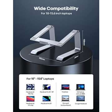 Lamicall Laptop Stand, Aluminum Laptop Riser, Ergonomic Laptop Stand for Desk, Computer Notebook Stand Compatible with MacBook Air Pro, Dell XPS, HP (10-15.6'') - Silver