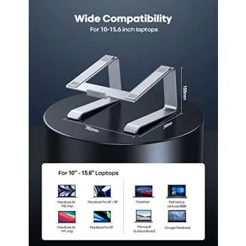 Lamicall Laptop Stand, Aluminum Laptop Riser, Ergonomic Laptop Stand for Desk, Computer Notebook Stand Compatible with MacBook Air Pro, Dell XPS, HP (10-15.6'') - Silver