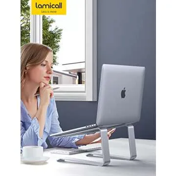 Lamicall Laptop Stand, Aluminum Laptop Riser, Ergonomic Laptop Stand for Desk, Computer Notebook Stand Compatible with MacBook Air Pro, Dell XPS, HP (10-15.6'') - Silver