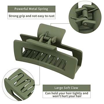 6 Pack Medium Claw Clips, Hair Claw Clips for Women Girls, 3.5" Square Non-slip Hair Clips, Rectangl...