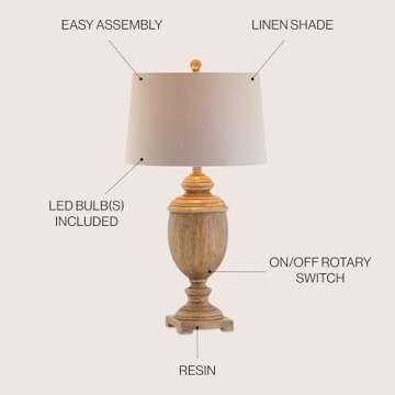 JONATHAN Y JYL1007A Kennedy 30.5" Resin LED Table Lamp Cottage French Country Rustic Bedside Desk Nightstand Lamp for Bedroom Living Room Office College Bookcase LED Bulb Included, Brown