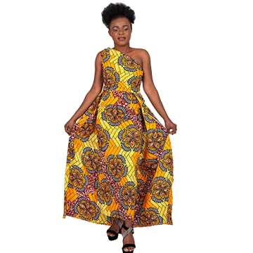 iooiooi Fashion Dresses with Swallow Tail African Women Print Dashiki Dress One Shoulder Long Maxi D...