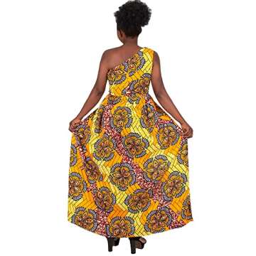 iooiooi Fashion Dresses with Swallow Tail African Women Print Dashiki Dress One Shoulder Long Maxi Dress