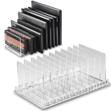 byAlegory Acrylic Makeup Eyeshadow Palette Organizer W/ Removable Dividers | 10 Space Vanity Desk Storage Fits All Palette Sizes - Clear