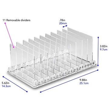 byAlegory Acrylic Makeup Eyeshadow Palette Organizer W/ Removable Dividers | 10 Space Vanity Desk Storage Fits All Palette Sizes - Clear