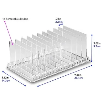byAlegory Acrylic Makeup Eyeshadow Palette Organizer W/ Removable Dividers | 10 Space Vanity Desk Storage Fits All Palette Sizes - Clear
