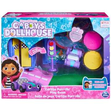 Gabby's Dollhouse, Carlita Purr-ific Play Room with Carlita Toy Car, Accessories, Furniture and Doll...
