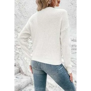 Kisscynest Cute Cropped Sweaters for Women Deep V Neck Long Sleeve Pullover Sweater Tops Casual Twist Criss Cross Wrap Sweater Jumpers White Large