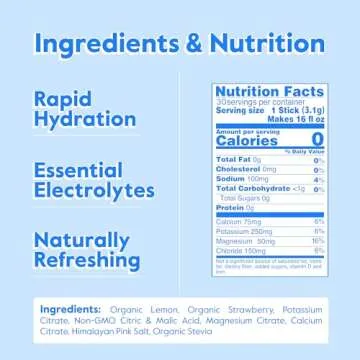 Nectar Hydration Packets - Electrolytes Powder Packets - No Sugar or Calories - Organic Fruit Liquid Daily IV Hydrate Packets for Dehydration Relief & Rehydration (Strawb. Lemon 30 Pack)