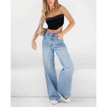 EMMIOL Baggy Boyfriend Jeans Dark Wash Vintage Pants Women's Y2K Street Fashion Wide Leg Denim Pants