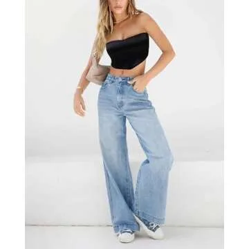 EMMIOL Baggy Boyfriend Jeans Dark Wash Vintage Pants Women's Y2K Street Fashion Wide Leg Denim Pants