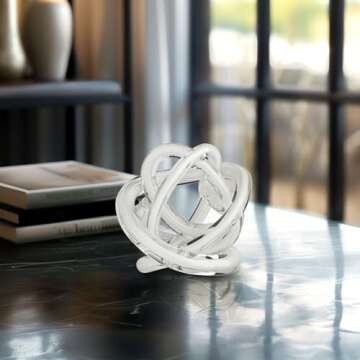 Torre & Tagus Orbit Hand Blown Glass Infinity Knot Sculpture - 3 Inch Glass Art White Knot Decor Bal...