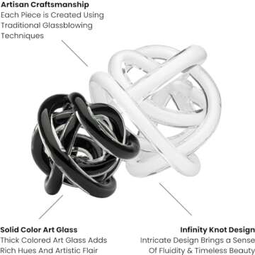 Torre & Tagus Orbit Hand Blown Glass Infinity Knot Sculpture - 3 Inch Glass Art White Knot Decor Ball for Home Decor, Small Centerpiece Table Decoration for Home Interior (Solid White)