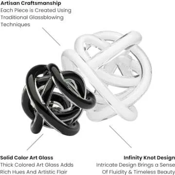 Torre & Tagus Orbit Hand Blown Glass Infinity Knot Sculpture - 3 Inch Glass Art White Knot Decor Ball for Home Decor, Small Centerpiece Table Decoration for Home Interior (Solid White)