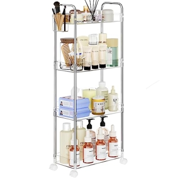 SPACEKEEPER Acrylic Rolling Storage Cart 4 Tier Clear Bathroom Cart Organizer, Transparency Rolling ...