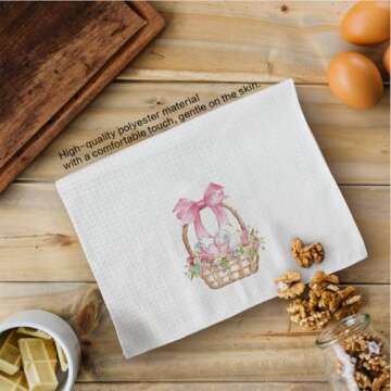 Tzhim Coquette Pink Bow Easter Kitchen Towels Set of 2, Easter Eggs Decor Hand Towels, Pink Easter Dish Towels Dishcloths Tea Towels for Kitchen, Easter Kitchen Bathroom Decor, 16x24 Inch