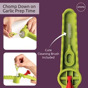 OTOTO Garligator Garlic Press - Garlic Mincer Tool - Funny Gifts - Alligator Garlic Press - Garlic Crusher Press with Ergonomic Handle
