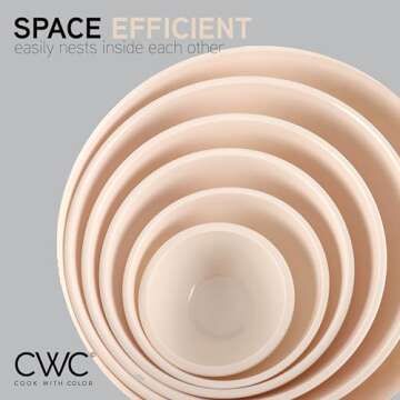 COOK WITH COLOR Mixing Bowls Set - 12 Piece Nesting Bowls with Lids, Microwave Safe (Cream)