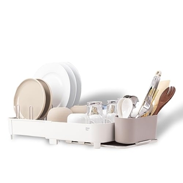 Zuutii Dish Drying Rack with Drainboard, Expandable (17.5-25.4") - Large Kitchen Sink Drainer with U...