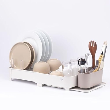 Zuutii Expandable Dish Drying Rack with Drainboard and Utensil Holder
