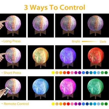 OxyLED Moon Lamp, 16 Colors 7.1 Inch 3D Print Star Moon Light with Stand Remote Touch Tap Control, USB Rechargeable Dimmable LED Night Lights for Kids Adults Friends Family Birthday Christmas Gifts