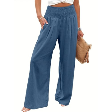 ANRABESS Women Linen Palazzo Pants Summer Boho Wide Leg High Waist Casual Lounge Pant 2024 Beach Tra...