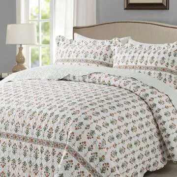Travan 3-Piece Quilt Set Quilted Bedspread Lightweight Coverlet Set Garden Style Floral Printed Oversized Quilted Bedding Set for All Season, Orange Mirror, King Size