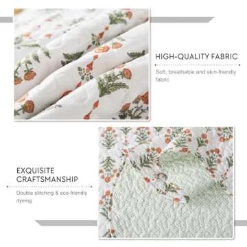 Travan 3-Piece Quilt Set Quilted Bedspread Lightweight Coverlet Set Garden Style Floral Printed Oversized Quilted Bedding Set for All Season, Orange Mirror, King Size